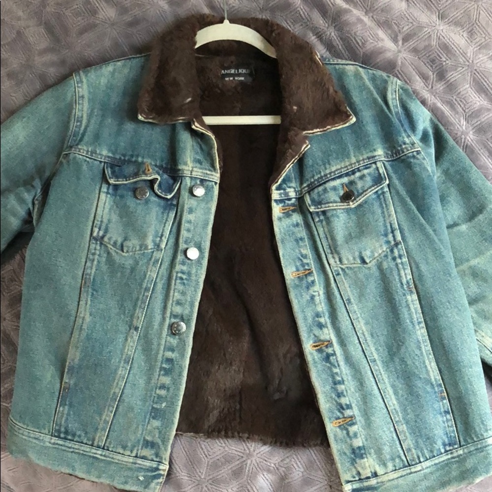 Angelique New York denim jacket, rabbit fur